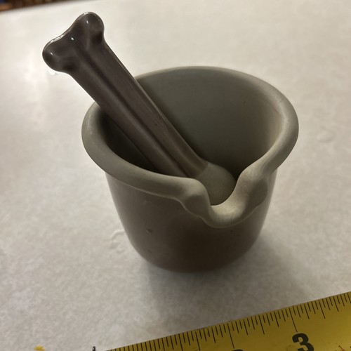 Bennington Potters Ceramic Glazed Brown Beige Mortar And Pestle Set