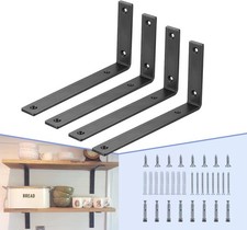 4 10 Inch Shelf Brackets, Black, Quarter Inch Thick, Cold Rolled Steel