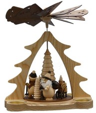 Pyramide Weihnachtsmann natur mit Schlitten geschnitzt Höhe 28 cm Nikolausfigur