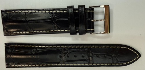 22 mm Uhrenarmband Hamilton Jazzmaster Schwarz Kroko-Optik weiße Naht DD1124 - Bild 2 von 3
