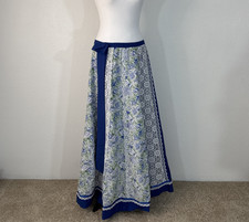 Vntg Carefree Fashions Maxi Skirt Sz L/XL Panel Lace Cottage Blue Floral Prairie