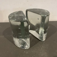 PAIR OF BLENKO  Midcentury  Half-moon  Bookends Clear