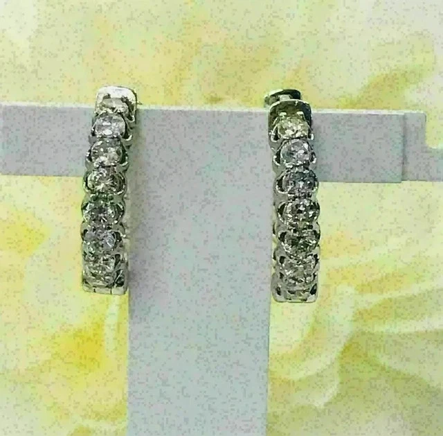 3Ct Round Cut Lab-Created Diamond Huggie Hoop Women Earrings 14k White Gold Over - Image 3 of 4