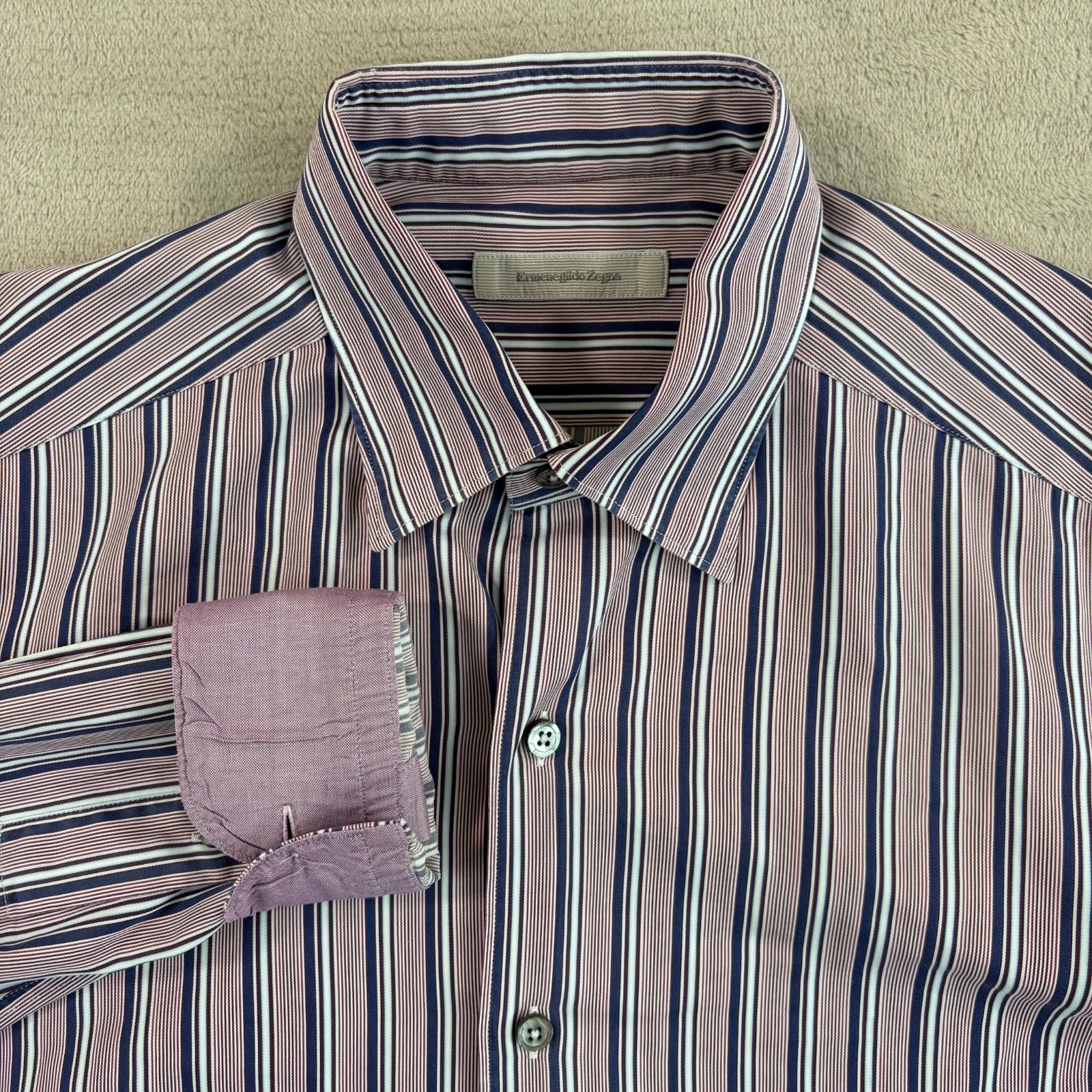 Ermenegildo Zegna Flip Cuff Shirt Men Medium Multi Striped Pearl Buttons Italy