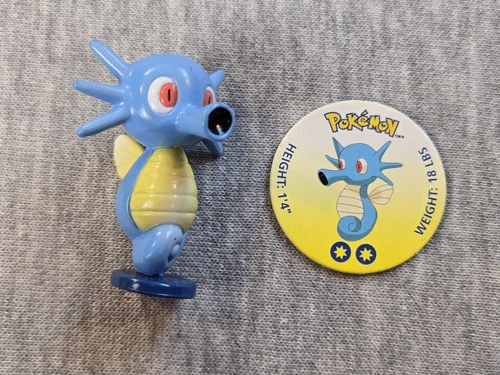 Vintage Pokemon Horsea Figure Tomy 1998 Action Toy + Collector Pog Disc Nintendo