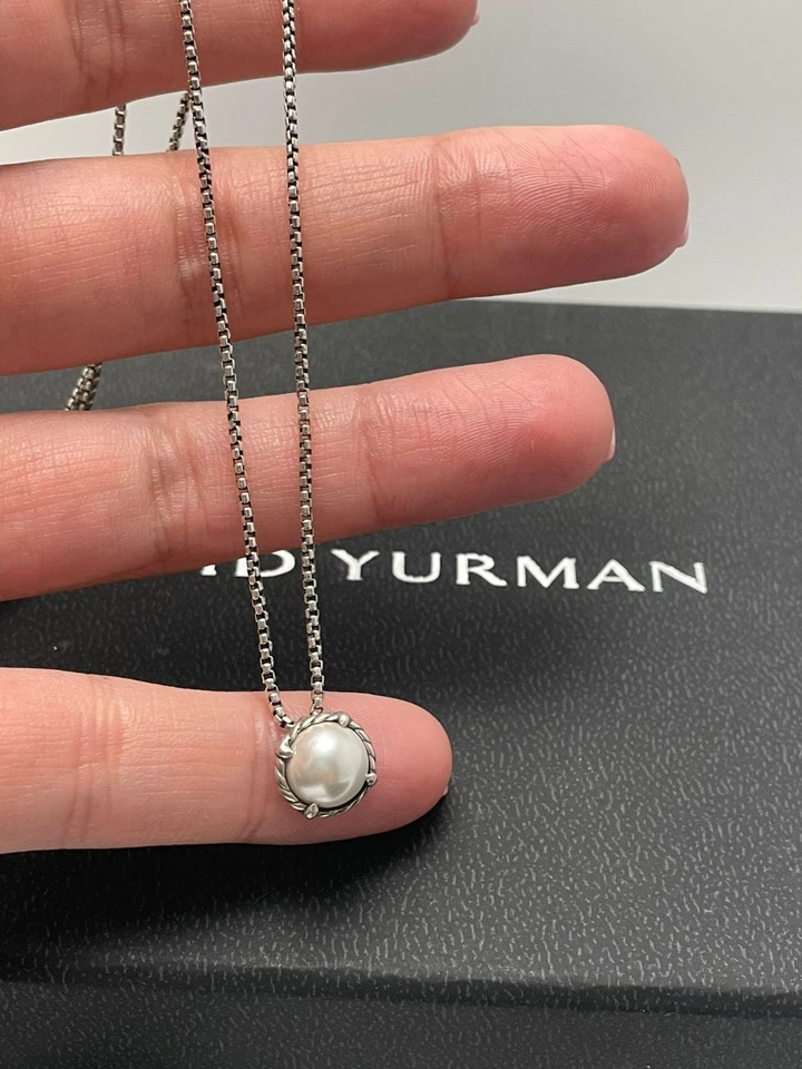 Auténtico David Yurman Mujer Collar Perlas Plata de Ley y Perla Blanca Foto 4 de 4