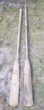 2 VINTAGE WOOD BOAT OARS 84" WOODEN METAL TIPS Paddles Lake Beach Decor 
