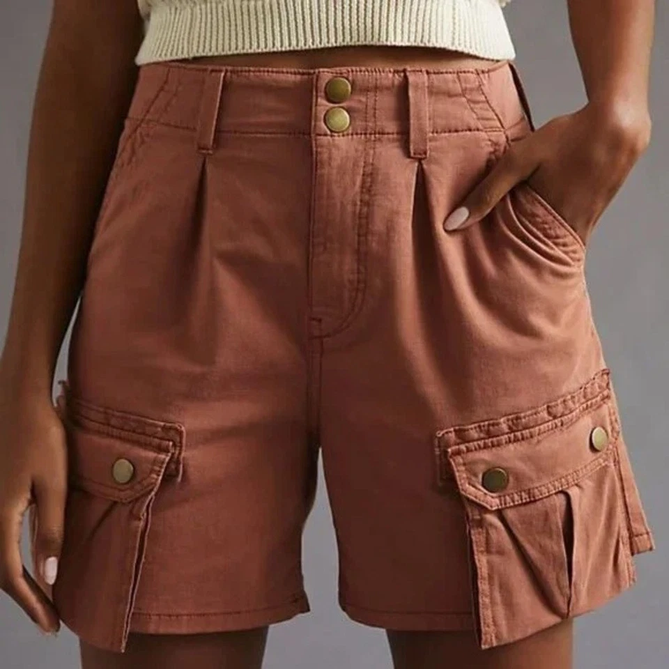 Bermudas cargo tiro alto Anthropologie Pilcro naranja óxido talla 28