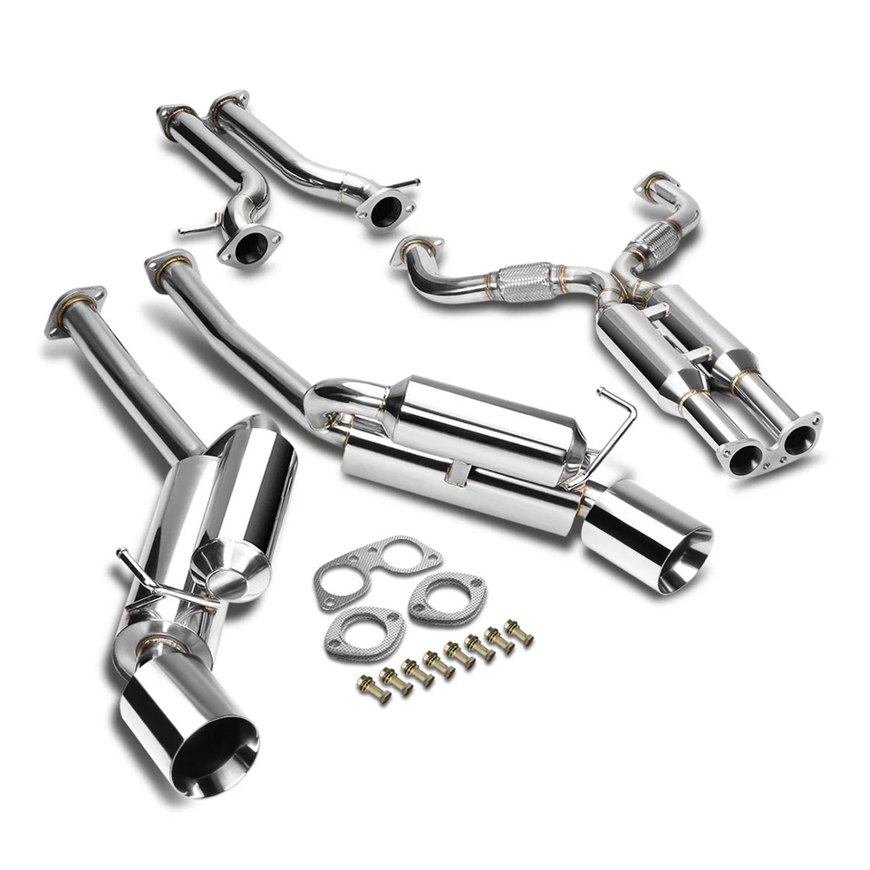 For 09-19 Nissan 370Z Z34 Fairlady Z Dual 4.5"Muffler Rolled Tip Catback Exhaust - Image 2 of 4