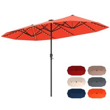 13 FT Solar LED Patio Umbrella, Double-Sided Outdoor Table Market Umbrella