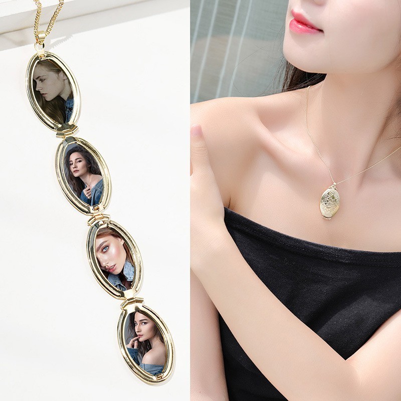 Gold Multi Photo Locket Necklace Expandable Family Memory Keepsake Pendant Gift