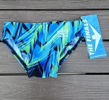 TYR The Finals Blue/Green Onyx Racer Briefs, Mens Size 32 NEW