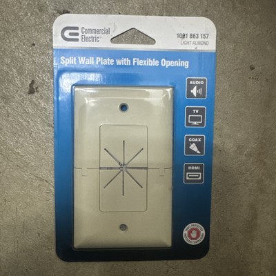 Commercial Electric Split Wall Plate with Flexible Opening. White Plate, New
