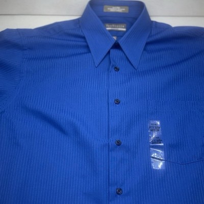 Van Heusen Fitted Dress Shirt 15.5 32/33 Wrinkle Free Satin Stripe Blue Mens  NWT | eBay