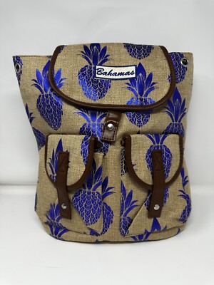 Bahamas Rare Metallic Pineapple Print on Hemp Backpack With  display picture 2