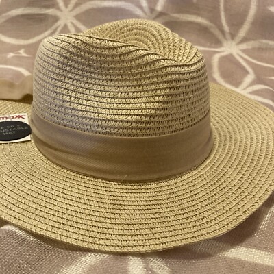 Rachel Zoe Women Beige Tan Trim Paper Sun Hat One Size UPF  display picture 1