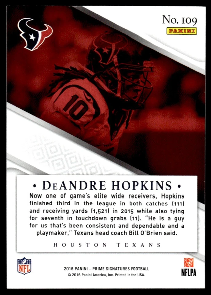 2016 Panini Prime Signatures DeAndre Hopkins /149 Houston Texans #109 - Image 2 of 2