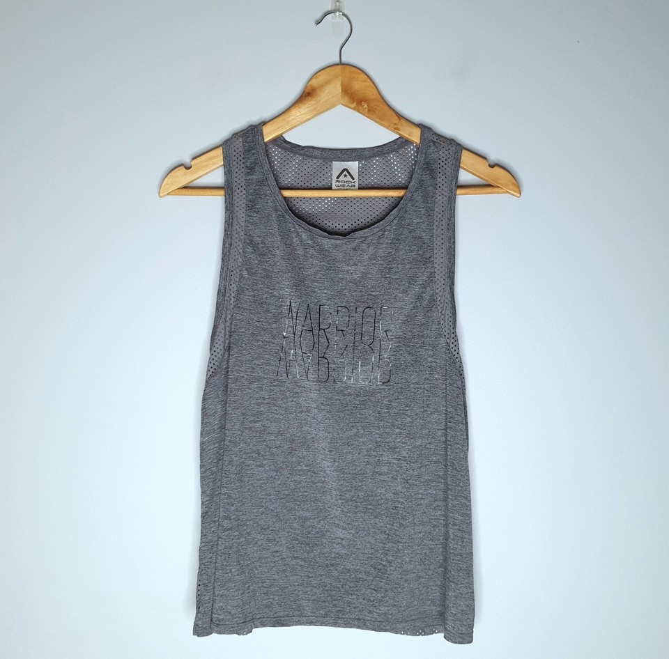 ROCKWEAR - Size 16 grey sleeveless 'Warrior' activewear gym tank top mesh panel