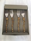 Classic Touch Tervy MIF22 Stainless Steel Brass Leaf Set 4 Forks Salad Dessert