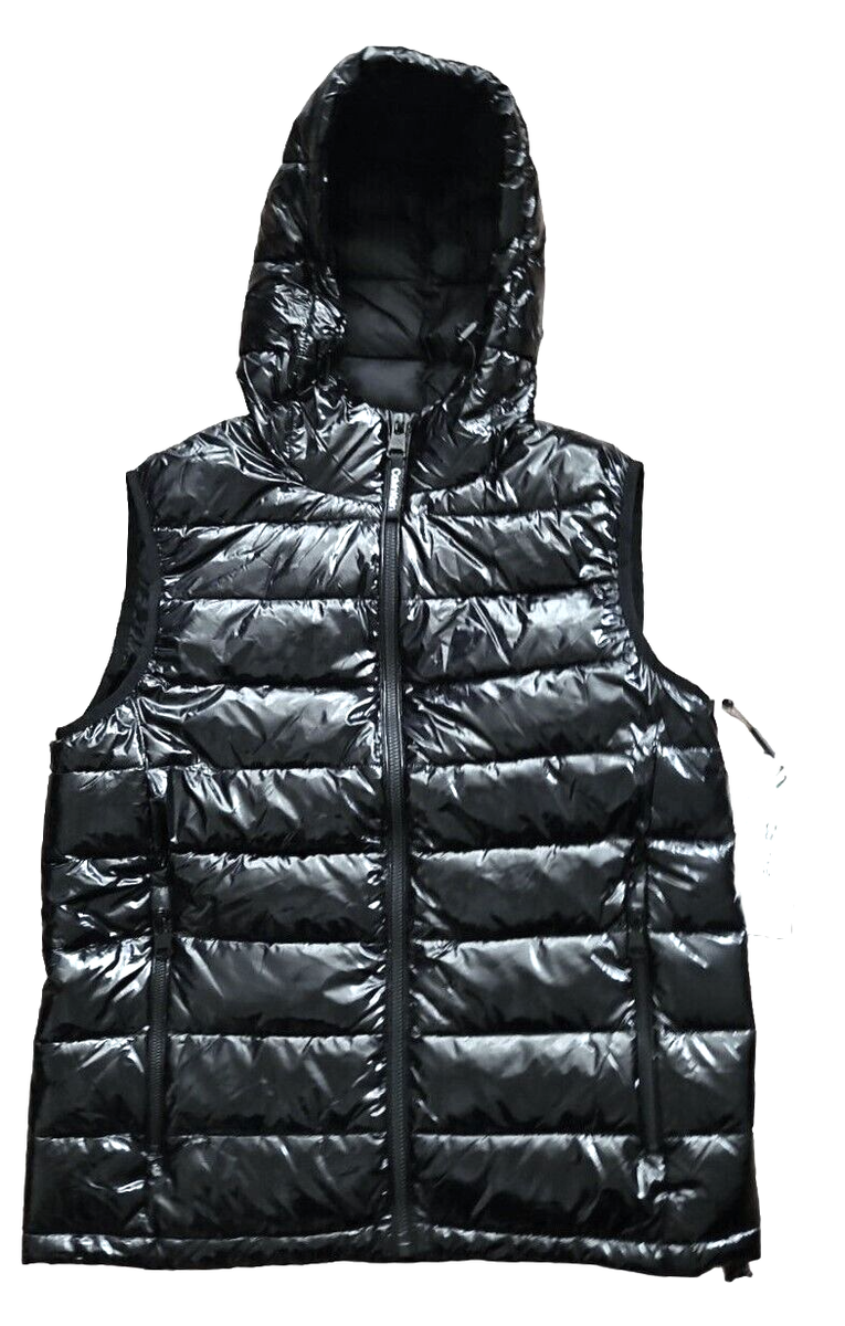 NWT $150 Calvin Klein Men's Shiny Black Hooded Puffer Vest NWT $150 Calvin Klein Men's Shiny Black Hooded Puffer Vest