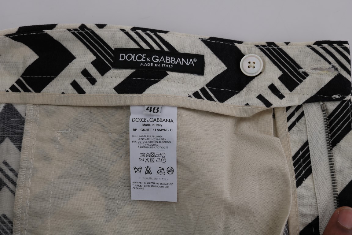 DOLCE & GABBANA Shorts White Black Striped Cotton Linen IT46 / W32 RRP $740 image 6