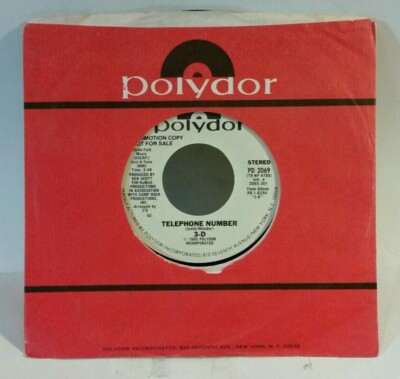 3-D    TELEPHONE NUMBER   (ROCK PROMO 45) #2069 PLAYS STRONG VG+ TO VG++