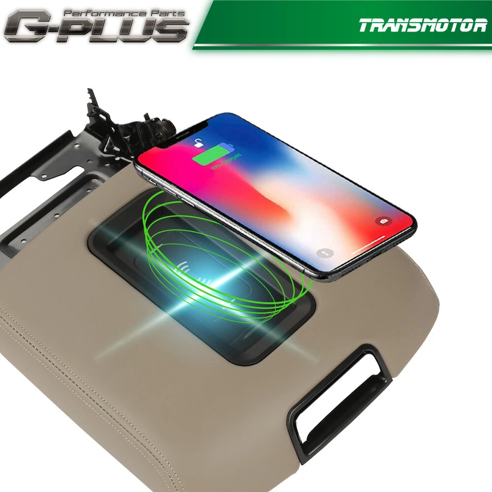 Apto para Chevrolet GMC 15-19 4 puertas entrada consola reposabrazos tapa con cargador inalámbrico Foto 4 de 4