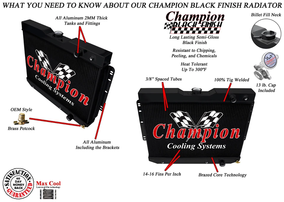 Radiador Rel Champion 3 filas acabado negro para Chevrolet Biscayne LS Eng 1960-1965 Foto 3 de 4