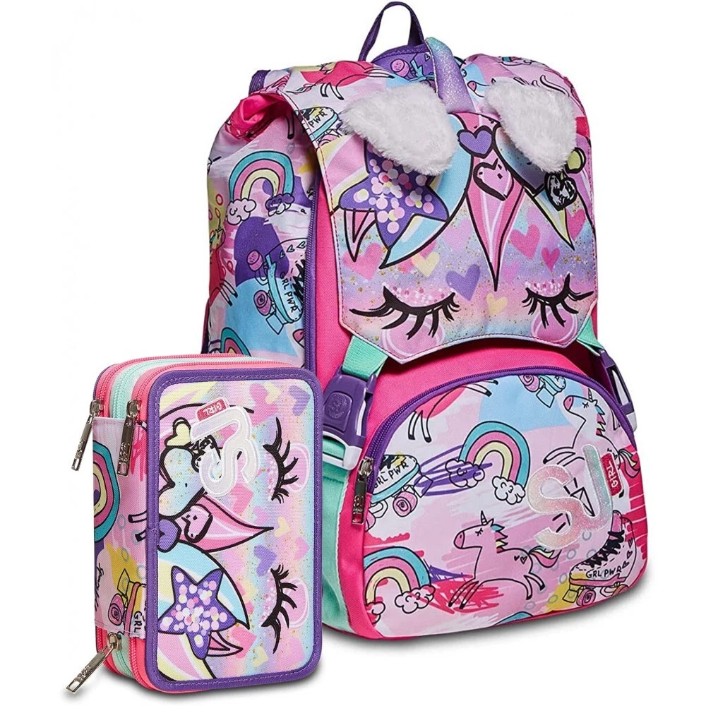 SET SEVEN SJ GANG girl Zaino sdoppiabile ORECCHIETTE UNICORNO + ASTUCCIO  3ZIP