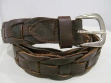 Vtg Mens Brown Braided Genuine LEATHER BELT 1 1/8" x 48"