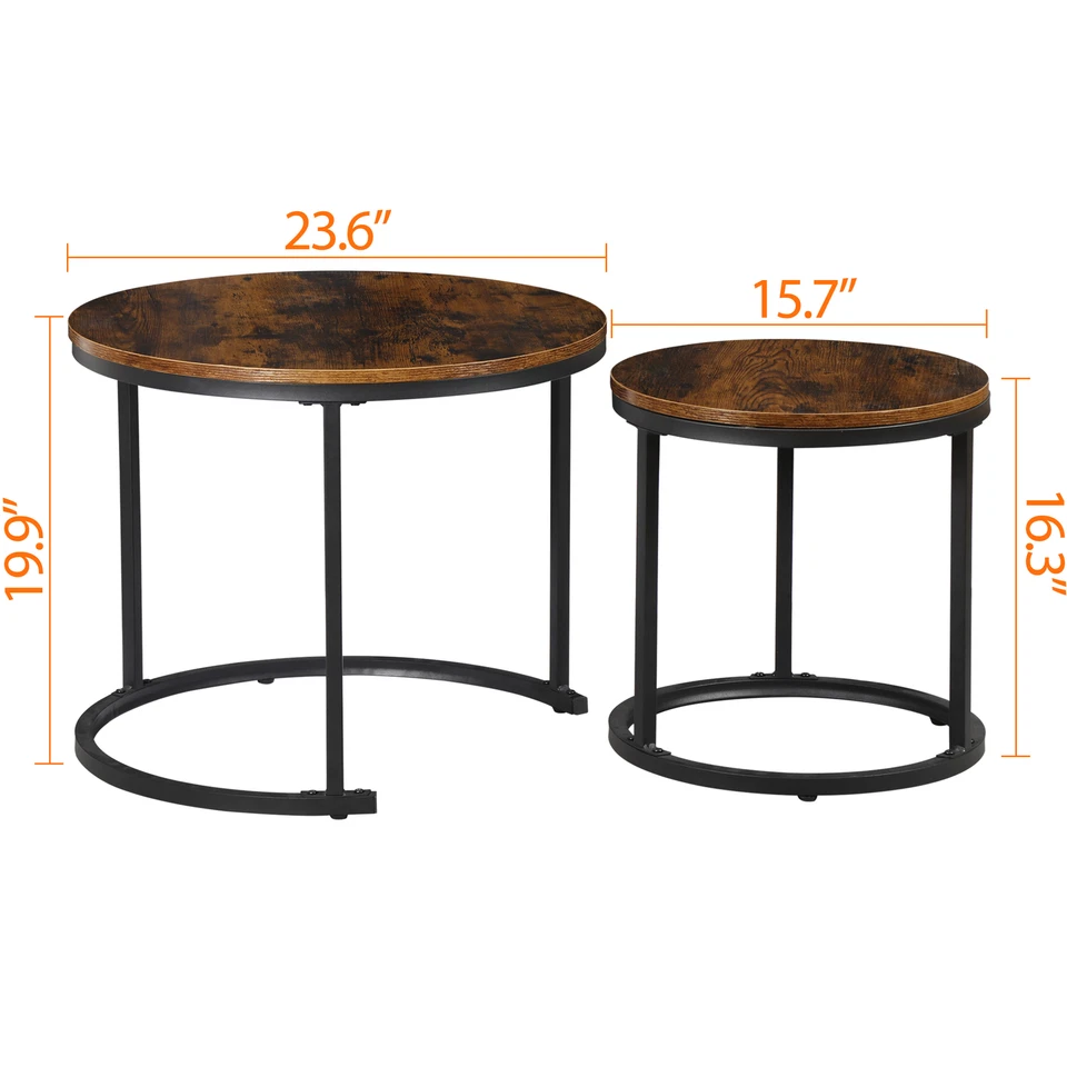 Modern Nesting Coffee Table Set of 2 Round Accent Coffee Table for Living Room - Image 2 of 4