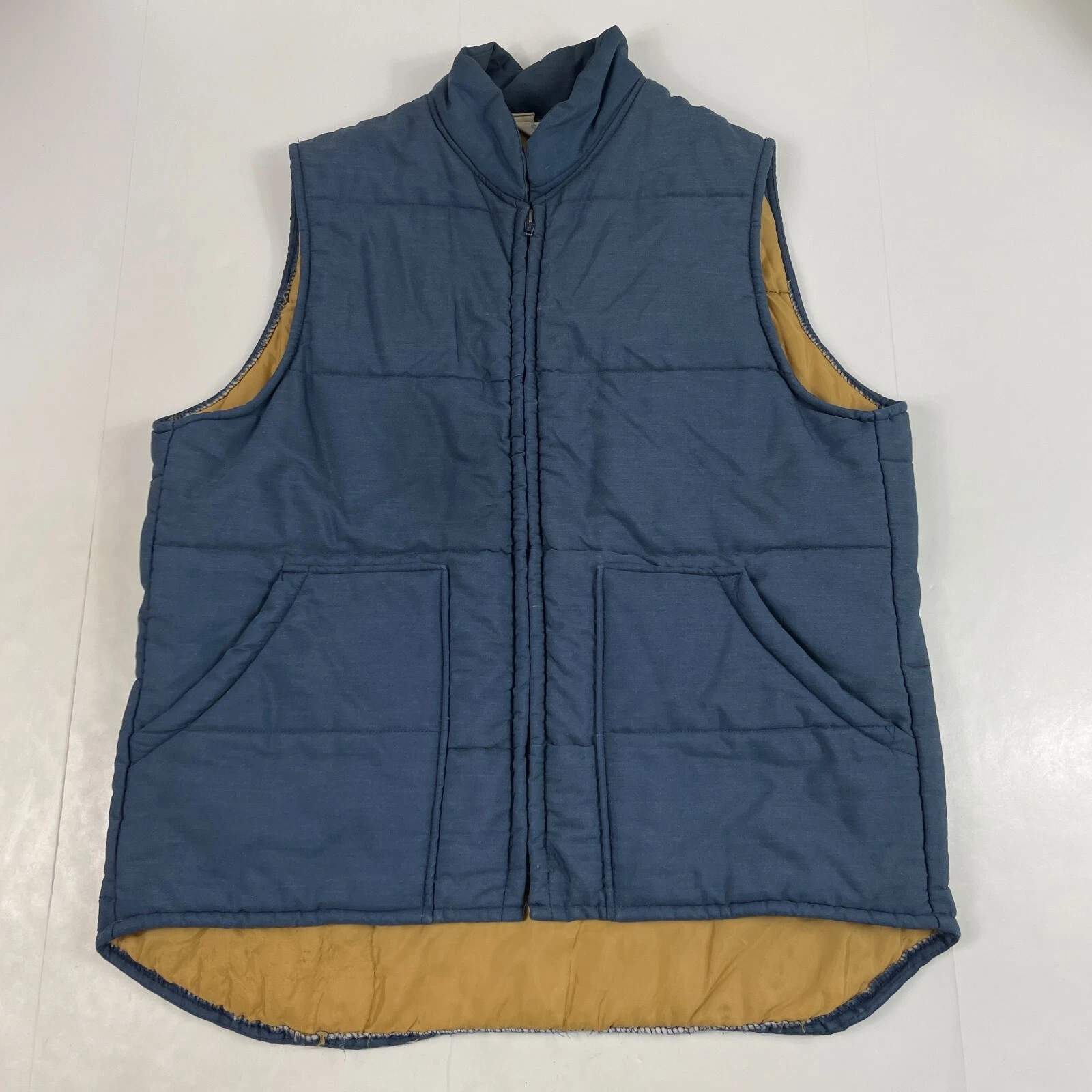 VINTAGE Keith Stuart Vest Mens Large Blue Puffer Full Zip Quilted Hiking 60s USA