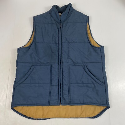 VINTAGE Keith Stuart Vest Mens Large Blue Puffer Full Zip Quilted Hiking 60s USA