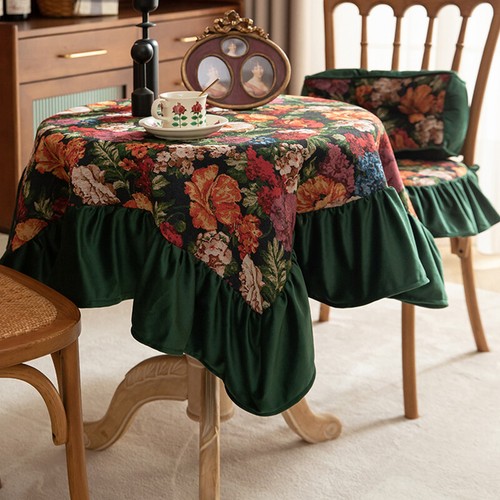 Jacquard Yarn-Dyed Floral Tablecloth Round Lotus Leaf Room Table Cloth - Picture 8 of 16