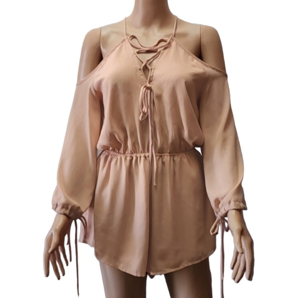 REVERSE Cold Shoulder Spaghetti Strap Romper Long… - image 1