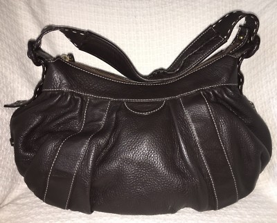 COLE HAAN Mocha Brown Leather Hobo Handbag Purse Bag-Near