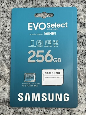 SAMSUNG EVO Select Micro SD Memory Card + Adapter, 256GB microSDXC 160MB/s NEW