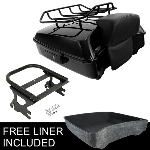 Black Chopped Tour Pak Trunk With Luggage Rack For Harley Touring Road King 1997-2013 - TCMT