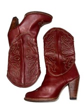 Vtg 70s 80s Zodiac Heeled Cowboy Boots Wmns Sz 6 Western Boho Red/ Brown Oxblood