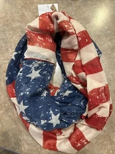 Patriotic American Flag Wash Out Print Infinity Scarf Star Stripe Loop