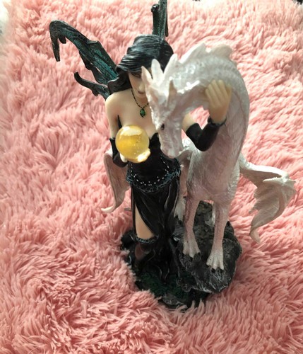 Mystical Abracadabra Magic Medieval Fairy Dragon W / Globe Figurine Resin NIB - Picture 9 of 12