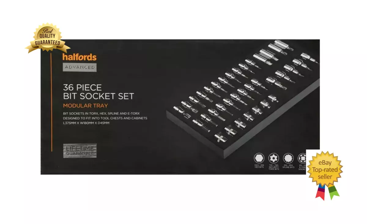 Halfords Advanced 36 Piece Bit Socket Set Modular Tray Torx Hex