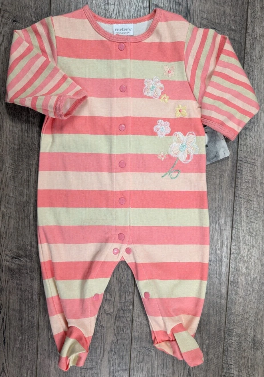 Baby Girl Clothes New Vintage Carter's 3-6 Month Striped Flower Footed Outfit