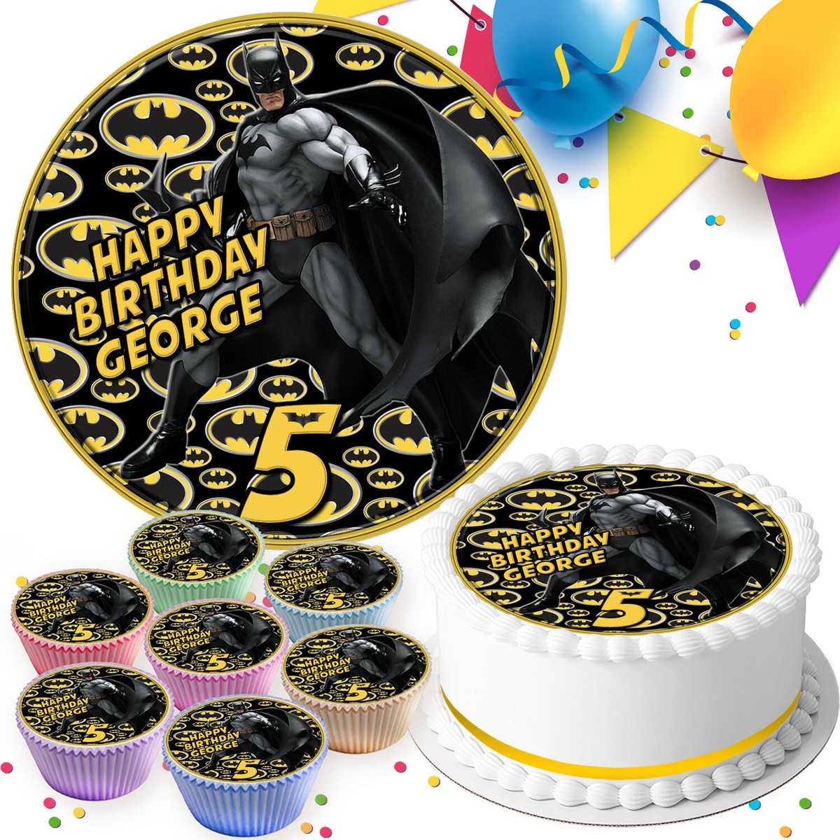 BATMAN PERSONALISED BIRTHDAY PARTY EDIBLE CAKE TOPPER & CUPCAKE TOPPERS  A049 | eBay
