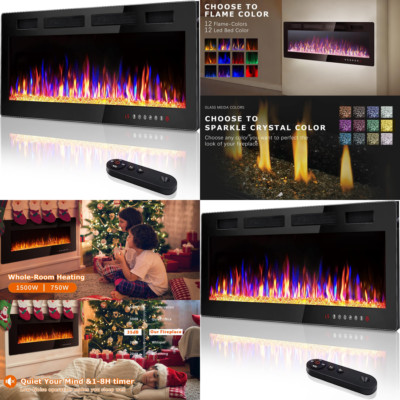 Chimenea Elctrica Ultrafina 72'' Calentador Ahuecado 1500W De Poco En La Pared