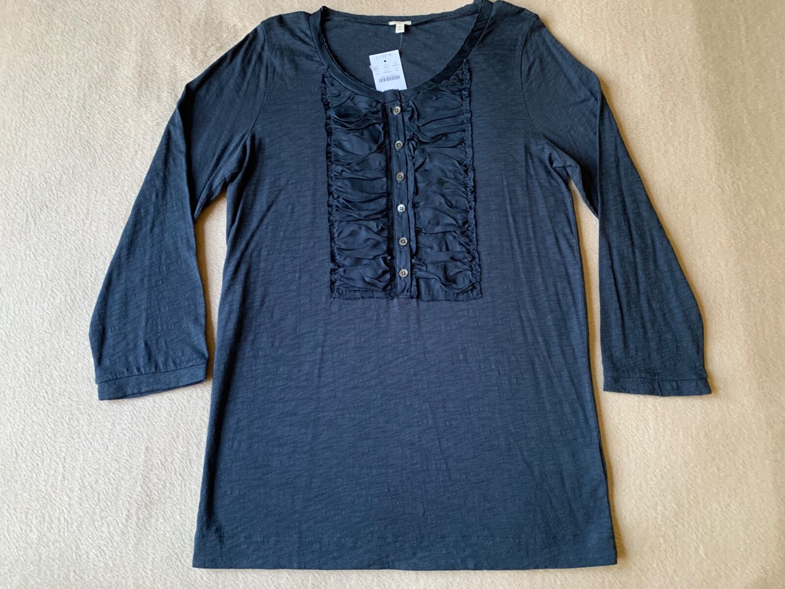 NWT Women's J.Crew Polo Shirt Knit Slub Cotton Long Sleeve Dark Blue M