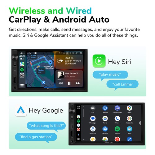 Wireless CarPlay Android Auto 7" QLED Touch Screen 2DIN Car Stereo Radio DSP AUX - Picture 5 of 16