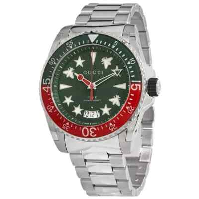 $1700 MSRP | Gucci Dive Men's Green Dial Stainless Steel Watch - YA136222