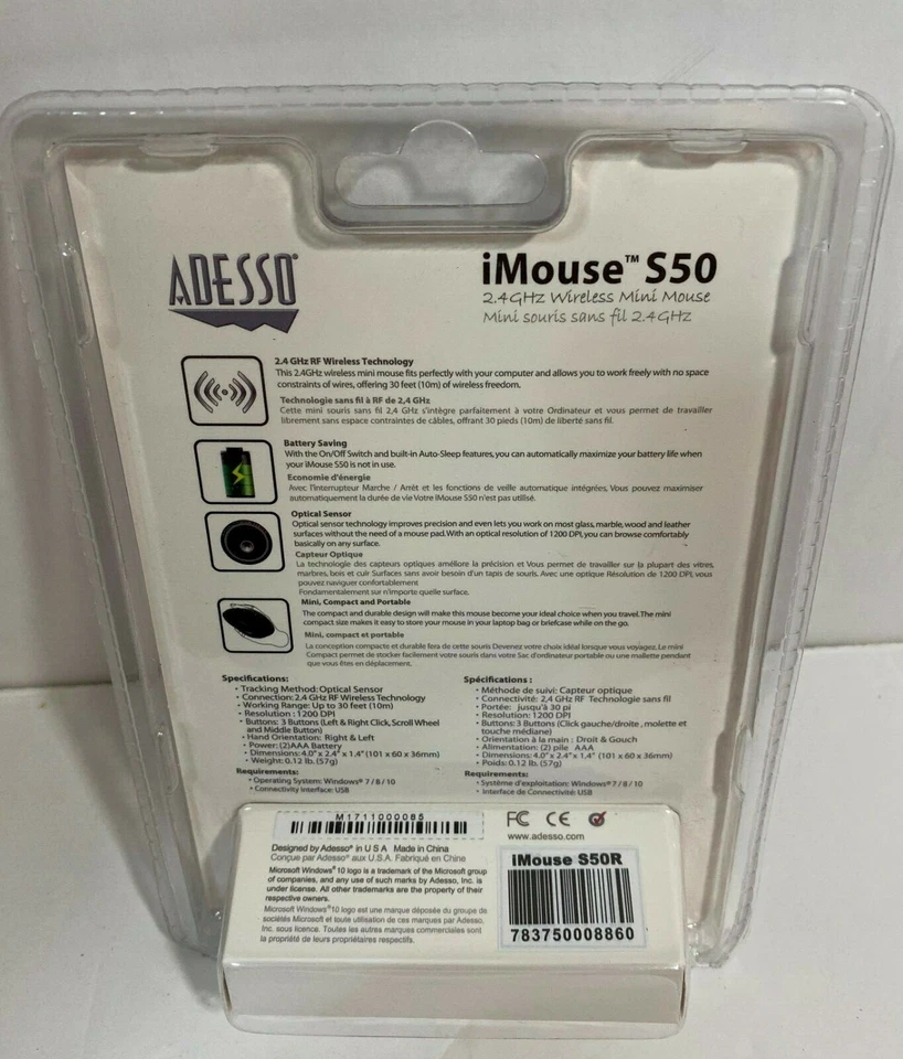  Adesso iMouse S50 2.4 GHz Wireless Optical Mini Mouse Metallic Red. New - Image 3 of 4