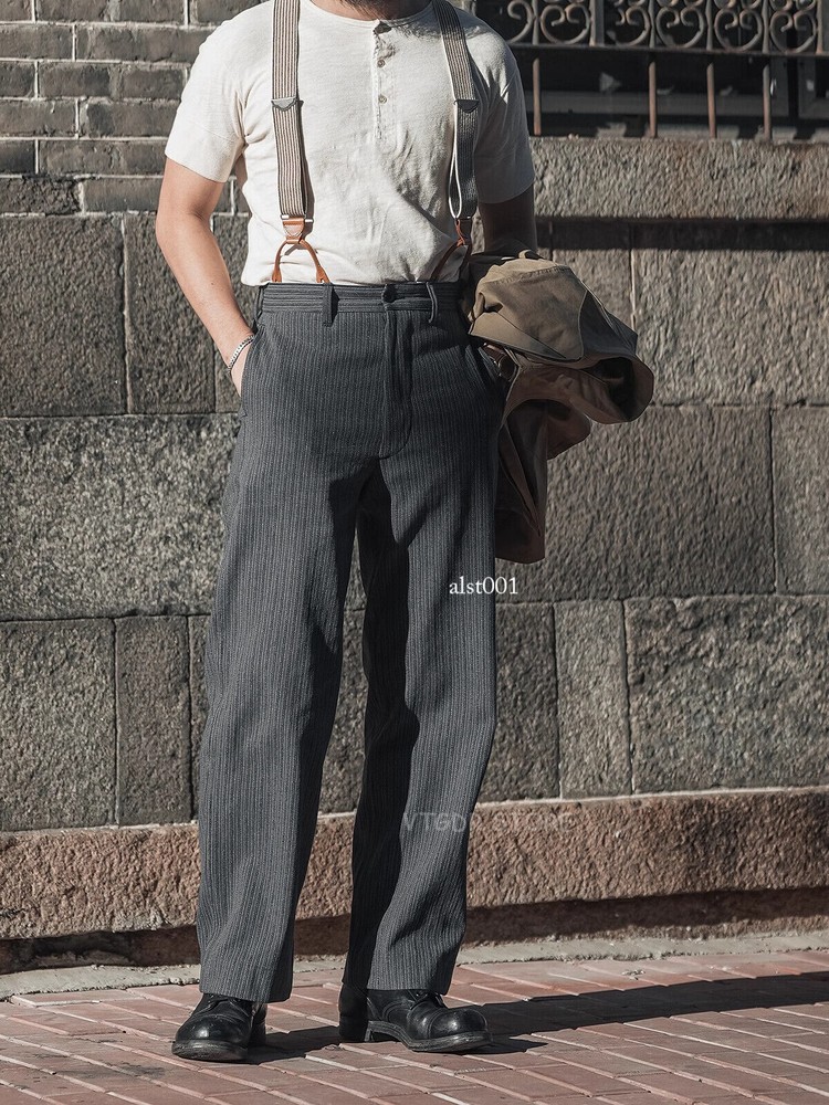 スーツ AGE OLD Classic 2Tuck Trousres 30s Style 1930s Tweed Casual Suit Beige Trousers Size M 32x30 ANNUAL
